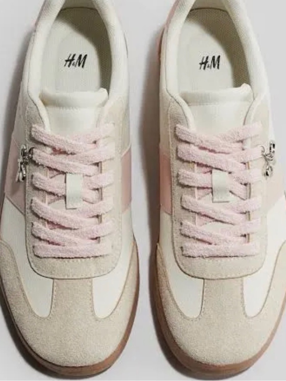 H&M Kids Cream and Light Pink Lace-Up Sneakers